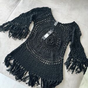 Fashion Nova Black Crochet Long Sleeve Cover up